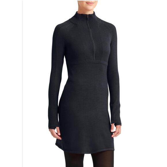 Athleta Olympia Black Long Sleeve Funnel Neck Sweater Dress Med Tall MSRP $138 - Picture 1 of 10